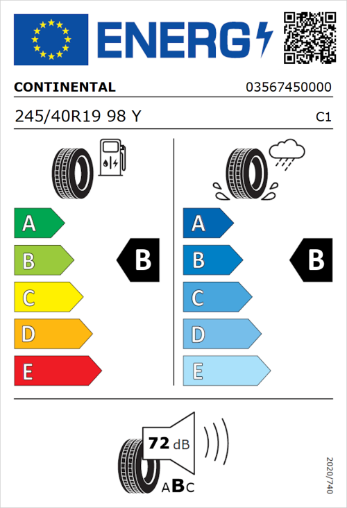 Tyre Label for Continental ContiSportContact 5 245/40R19 98Y