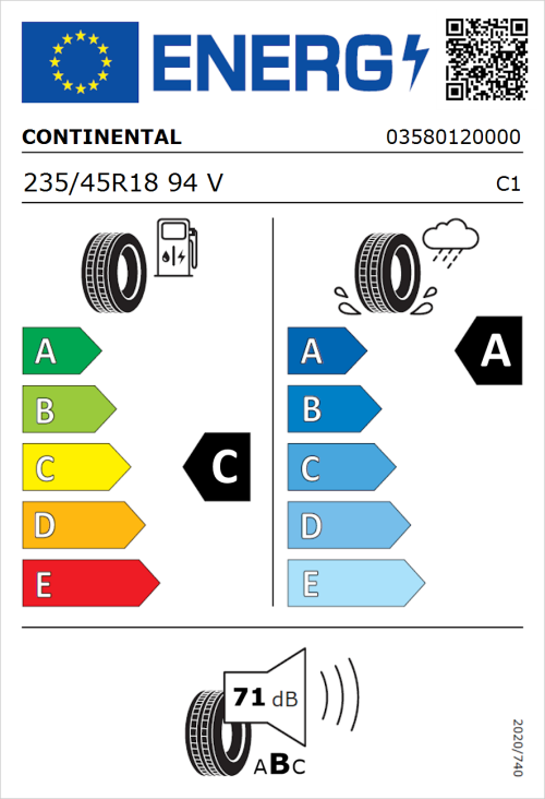 Tyre Label for Continental ContiSportContact 5 235/45R18 94V