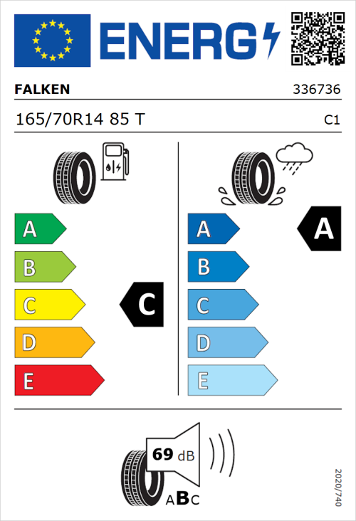 Tyre Label for Falken Sincera-SN110 165/70R14 85T