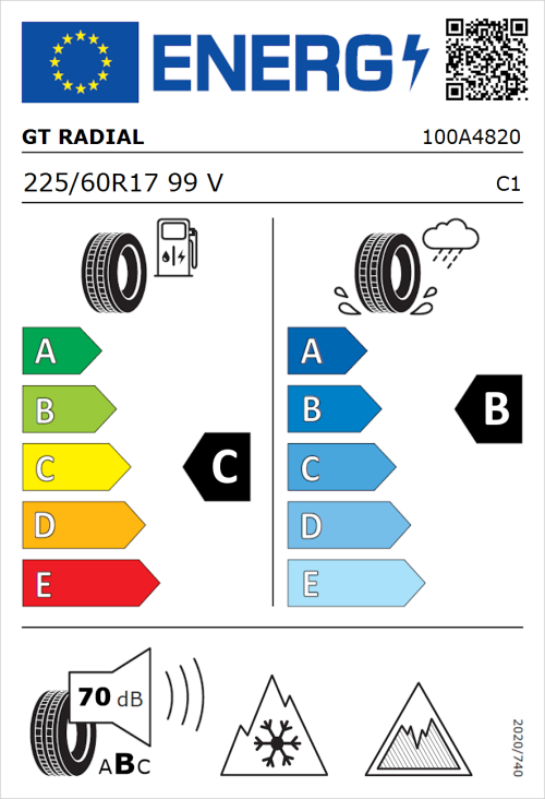 Tyre Label for GT Radial WinterPro2 Sport 225/60R17 99V