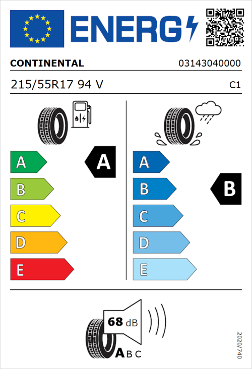 Tyre Label for Continental EcoContact 6Q 215/55R17 94V