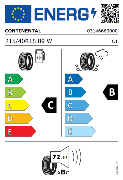 Tyre Label for Continental ContiSportContact 5 215/40R18 89W