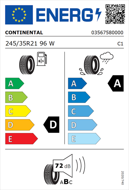 Tyre Label for Continental ContiSportContact 5 245/35R21 96W