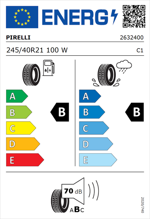 Tyre Label for Pirelli P Zero (PNCS) 245/40R21 100W